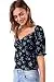 Sugar Lips womens Floral Print Puff Sleeve Blouse, Blackblue, Small US