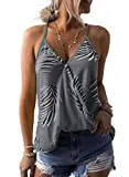 Dokotoo Womens Tanks Casual Spring Fashion Ladies V Neck Sleeveless Sexy Camisole Leaf Print Summer Tanks Tops Vest Blouse Shirts Grey Large