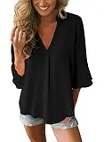 Dokotoo Womens Plus Size Summer 3 4 Bell Sleeve V Neck Chiffon Tops Casual Tunic Solid Business Work Blouse Loose Shirts Black XX-Large