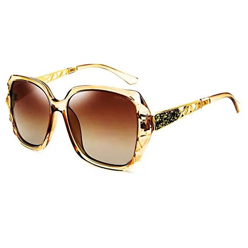 LECKIRUT Oversized Sunglasses for Women Polarized UV Protection Classic Fashion Ladies Shades Coffee Frame Coffee Lens