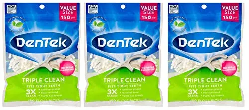 DenTek Triple Clean Floss Picks, No Break Guarantee, 150 Count, 3 Pack