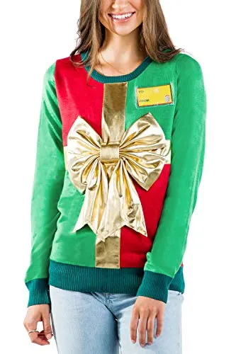 Tipsy Elves Ugly Christmas Sweater for Women - Cute Holiday Wrapping Paper Present Pullover Size Medium