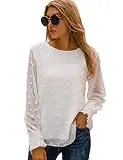 Blooming Jelly Womens Chiffon Blouses Elegant Lantern Long Sleeve Round Neck Tops Pom Pom Shirts(XL,White)