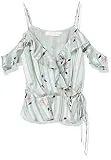 ASTR the label Women's April Cold Shoulder Wrap Front Cami Blouse Top, Mint Satin Floral, XS