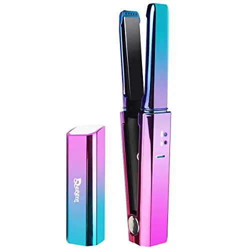 Deogra Cordless Mini Flat Iron USB Rechargeable Hair Straightener for Touching Up Short Thin Fine Hair On The Go, Ceramic Tourmaline Small Straightening Iron Portable for Travel - Mermaid Deisgn