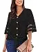LookbookStore Women's Casual V Neck Mesh Panel Button Down Blouse 3/4 Bell...