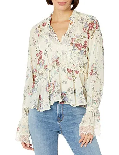 Buffalo David Bitton Women's Floral Print Long Sleeve top, Cotton Flowers, M