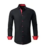 Alex Vando Mens Dress Shirts Regular Fit Long Sleeve Men Button Down Shirt,Black,Medium