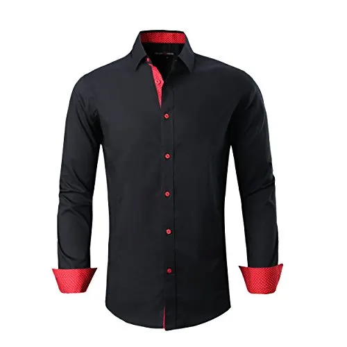 Alex Vando Mens Dress Shirts Regular Fit Long Sleeve Men Button Down Shirt,Black,Medium