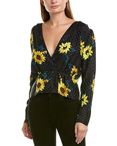 The Kooples Women's V-Neck Blouse with Sunflower Print, Navy Multi, 1