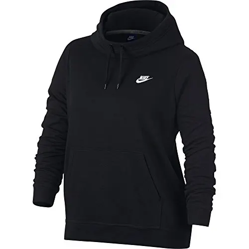 NIKE Sportswear Women's Plus Club Funnel-Neck Hoodie, Black/Black/Black/White, 1X