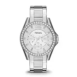 Fossil Women's Riley Quartz Stainless Steel Multifunction Watch, Color: Silver Glitz (Model: ES3202)