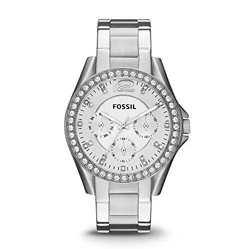 Fossil Women's Riley Quartz Stainless Steel Multifunction Watch, Color: Silver Glitz (Model: ES3202)
