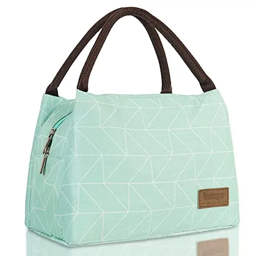 Buringer Reusable Insulated Lunch Bag Cooler Tote Box Meal Prep for Men & Women Work Picnic or Travel (Geometry Green)