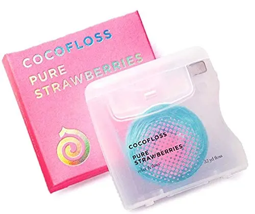 COCOFLOSS Coconut-Oil Infused Woven Dental Floss | Pure Strawberry Single | Dentist-Designed | Vegan and Cruelty-Free | 2-Month Supply (32 Yds x 1 Unit)