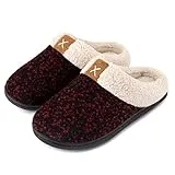 ULTRAIDEAS Women's Cozy Memory Foam Slippers Fuzzy Wool-Like Plush Fleece Lined House Shoes w/Indoor, Outdoor Rubber Sole (9-10, Ruby Red)