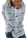 Biucly Womens Casual Tie Dye Striped Hoodies Sweatshirts Oversized Long Sleeve Drawstring Fall Winter Clothes Hooded Pullover Tops Hoodie Sweatshirt,US 16-18(XL),Grey