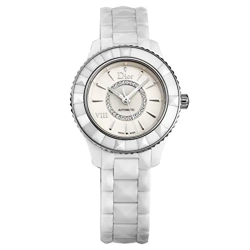 Dior VIII Automatic Diamond Dial White Ceramic Ladies Watch CD1235E3C002