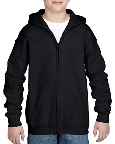 Gildan Youth Full Zip Hooded Sweatshirt, Style G18600B, Black, X-Large