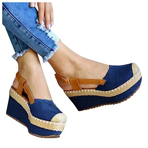 Sandals for Women Platform,2021 Close Toe Platform Sandal Shoes Summer Espadrille Wedges Shoes Buckle Strap Sandals