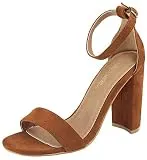 Bella Marie Shirley Women's Strappy Open Toe Block High Heel Sandals Tan 7.5