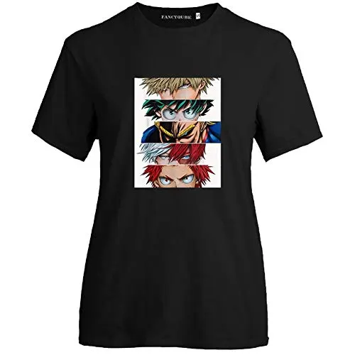 BUBABOX My Hero Academia Shirt Women's Anime Hero Todoroki Bakugo Dabi Printed Tshirt Tops(2XL #13 Black)