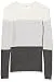 Lark & Ro Women's Crewneck Pullover Cashmere Sweater, Ivory/Light Heather Grey/Charcoal,Large