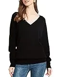 Kallspin Women's Cotton Pullover Sweater Relax Fit V Neck Long Sleeve Basic Fashion Knit Jumper (Medium, Black)