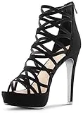 MARCOREPUBLIC Alexandra Womens Open Toe High Heels Platform Shoes Stiletto Dress Sandals - (Black) - 7.5