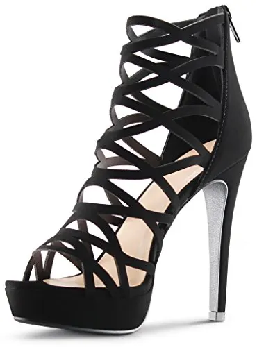 MARCOREPUBLIC Alexandra Womens Open Toe High Heels Platform Shoes Stiletto Dress Sandals - (Black) - 7.5