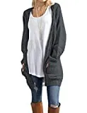 Traleubie Women's Open Front Long Sleeve Boho Boyfriend Knit Chunky Cardigan Sweater Dark Grey L