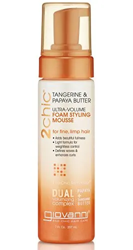 GIOVANNI 2chic Ultra Volume Foam Styling Mousse, 7 oz. Daily Volumizing Formula with Papaya & Tangerine Butter, Promotes Weightless Control for Fine Limp Thin Hair, No Parabens, Color Safe (Pack of 1)