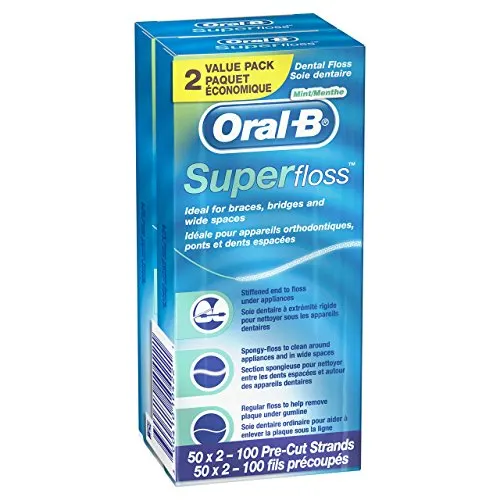 Oral-B Super Floss Pre-Cut Strands, Mint, 50 Count, Pack of 2