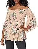 Angie Women's Smocked Off Shoulder Floral Print Top, Blush, Medium