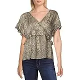 Jessica Simpson Womens Gardenia Geo Snake Snake Print V-Neck Blouse Black L
