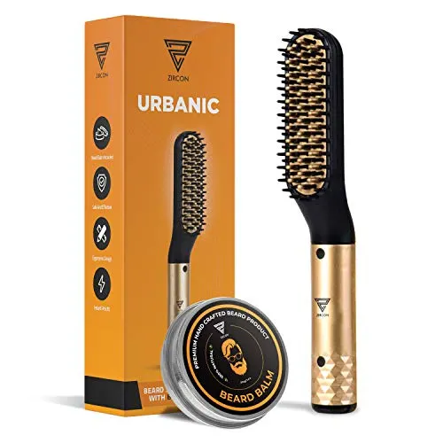 Zircon Beard Straightener for Men, Hair Straightening Brush for Men Heated Beard Brush Ceramic Ionic Heating Control Electric Hair Brush