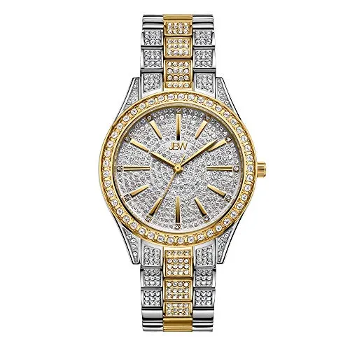 JBW Luxury Women's Cristal-34 J6383D 0.12 ctw 12 Diamond Two-Tone Wrist Watch with Stainless Steel Bracelet, 34mm