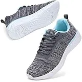 STQ Tennis Shoes for Womens Athletic Workout Sneakers Ultra Lightweight Lace up Running Shoes Grey/AQUE US 8