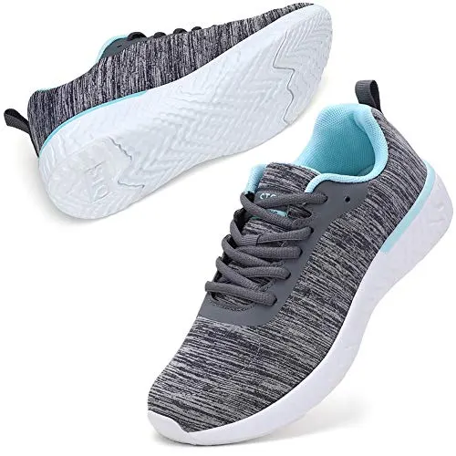 STQ Tennis Shoes for Womens Athletic Workout Sneakers Ultra Lightweight Lace up Running Shoes Grey/AQUE US 8