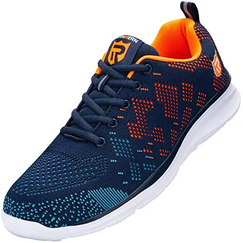 LARNMERN Steel Toe Shoes Women Men Shoes Lightweight Puncture Proof Breathable Sneakers Construction Indestrutible Safety Work Slip Resistant Shoe 112K(7.5 Men, Blue&Orange)