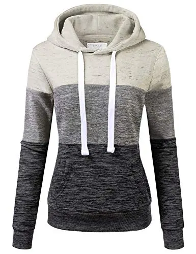 Doublju Women's Basic Simple Lightweight Pullover Long Sleeve Hoodie Oatmeal M