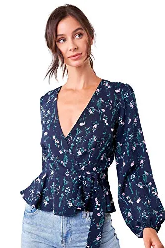 Sugar Lips womens Wrap Blouse, Blue-multi, Medium US