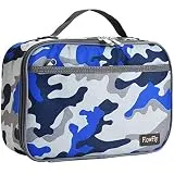 FlowFly Kids Lunch box Insulated Soft Bag Mini Cooler Thermal Meal Tote Kit with Handle and Pocket for Girls, Boys, Blue Camo