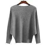 Ckikiou Women Sweaters Batwing Sleeve Casual Loose Cashmere Jumpers Winter Pullovers (Gray)