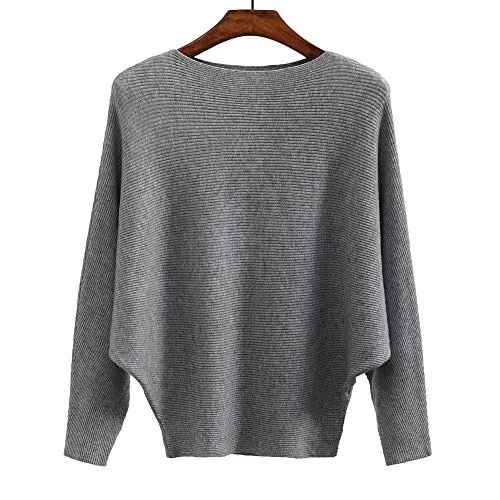 Ckikiou Women Sweaters Batwing Sleeve Casual Loose Cashmere Jumpers Winter Pullovers (Gray)