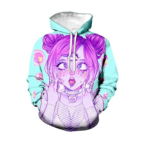 CUIACOIR Novelty Unisex 3D Print Hoodie Ahegao Funny Pullover Pockets Hoodie Sweatshirts (Multicolored, XL)