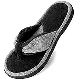 Wishcotton Women's Adjustable Memory Foam Flip Flop Slippers Cozy Lightweight Open Toe House Shoes, Grey, 7-8 Women