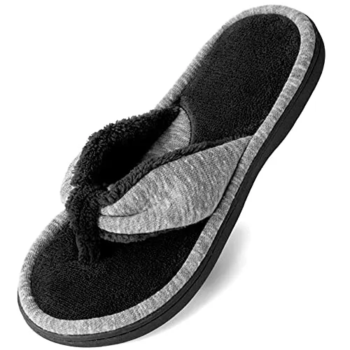 Wishcotton Women's Adjustable Memory Foam Flip Flop Slippers Cozy Lightweight Open Toe House Shoes, Grey, 7-8 Women