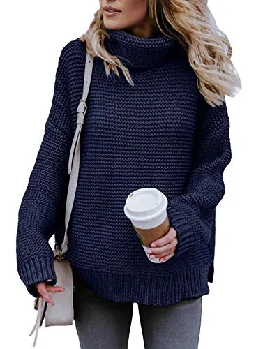 Womens Casual Turtleneck Long Sleeve Chunky Knit Pullover Sweater Jumper Tops