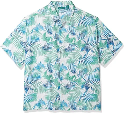 Cubavera Men's Big and Tall Big & Tall Geometric Palm Print Shirt, Bright White, 2X Large
